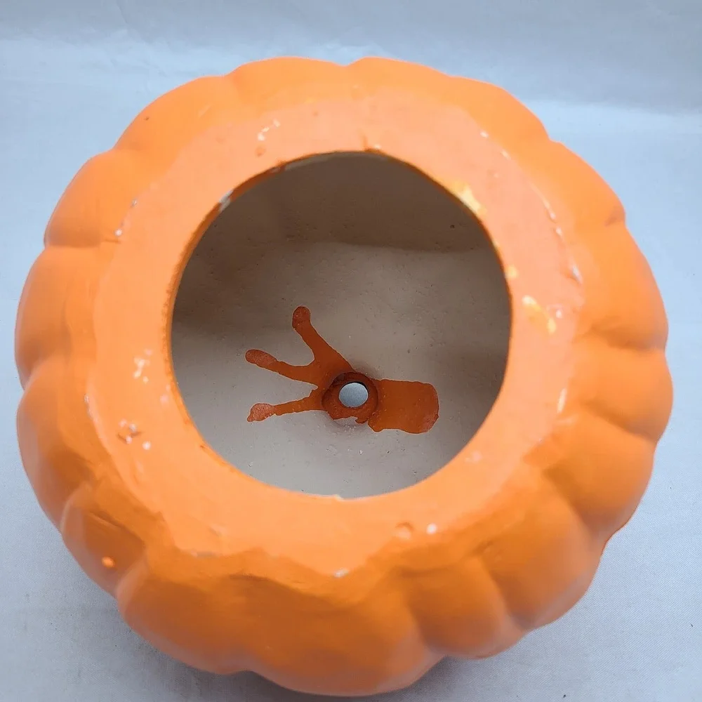 Vintage Halloween Earthenware‎ Pumpkin Jack o' Lantern Candle Tea Light Holder